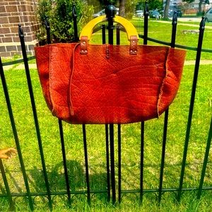 Leather Bag with Wood Handles